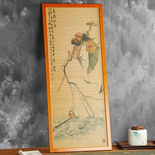 新中式竹丝挂画屏风玄关隔断茶室窗帘卷帘背景装饰客厅卧室壁画