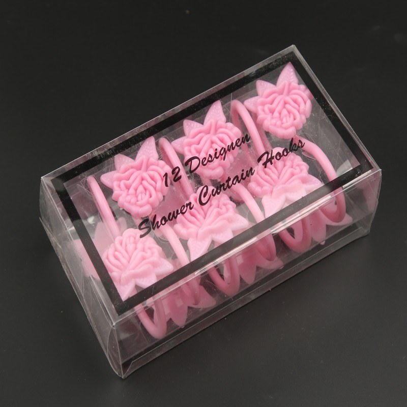 创意高品质多色玫瑰花挂钩浴室挂环窗帘扣12个装源头供货
