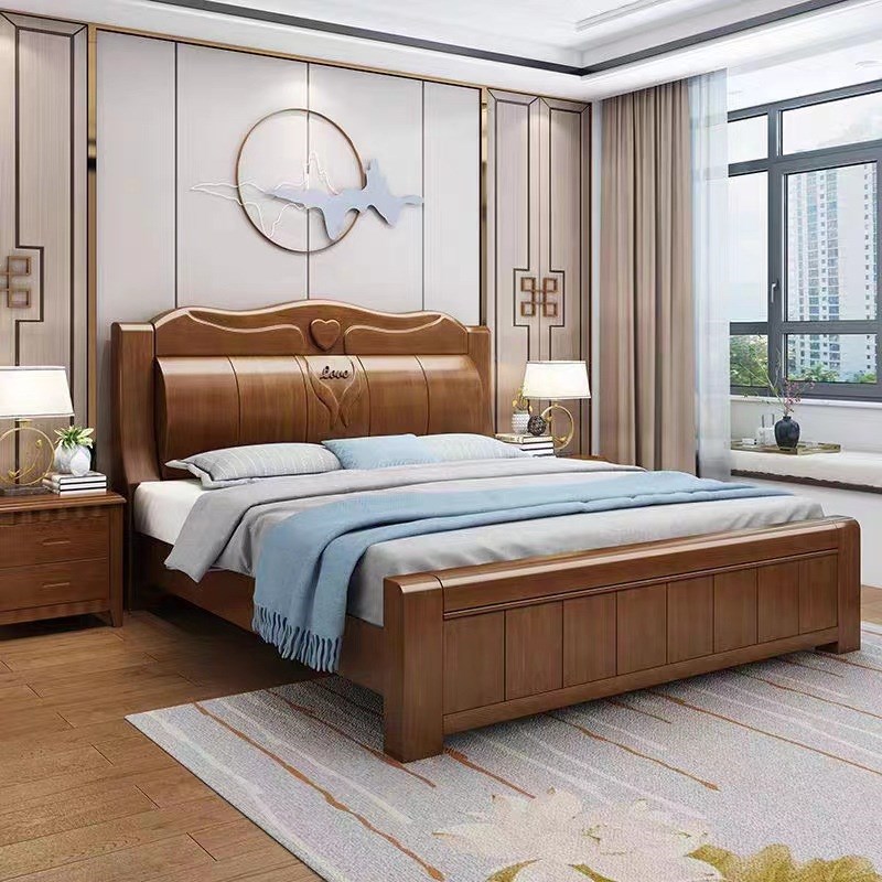 中式全实木床主卧双人床1米8简约储物1.5m橡木大床经济型木头床