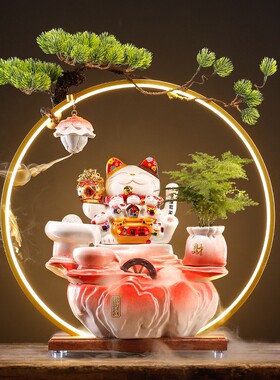 创意招财猫流水客厅办公室装饰循环水摆件桌面前台店铺开业送礼品