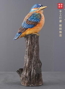 树枝小鸟彩绘铜摆件工艺品黄铜装饰品家居客厅乔迁送礼全铜摆饰品