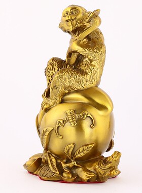 黄铜如意猴灵猴献寿桃铜像福寿双全贺寿家居铜器摆件工艺品