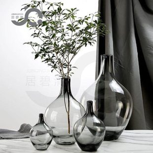 日式透明玻璃摆件大肚花瓶客厅落地圆肚小口径插花水养马醉木吊钟