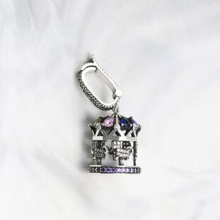 小芊s925纯银彩色锆石旋转木马单独万能扣吊坠女项链单坠3*1.5cm