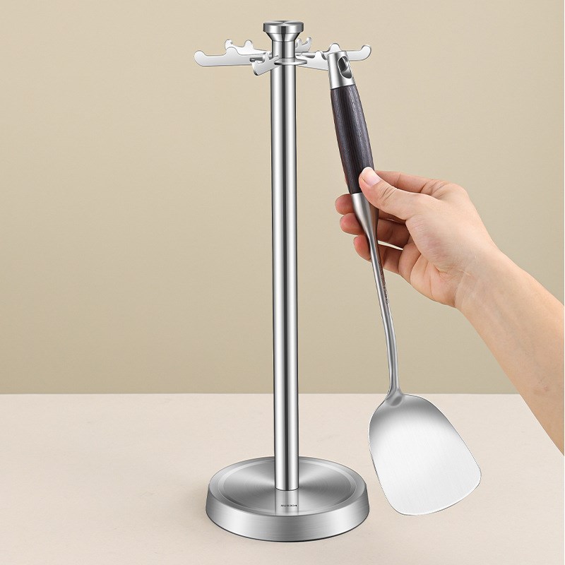 R^锅铲置物架304不锈钢厨房挂铲子勺子挂架旋转台面厨具铲勺收纳