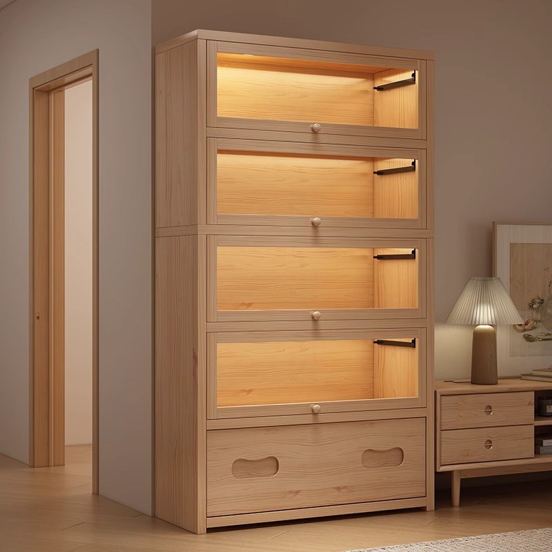 书架实木书柜储物柜一体靠墙带门展示柜防尘置物柜简易落地置物架