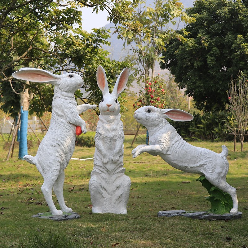 玻璃钢大白兔子雕塑幼儿园摆件园林景观小品户外花园庭院草坪装饰