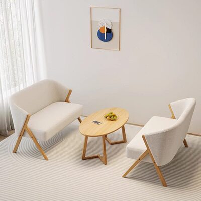 北欧双人实木布艺沙发小户型客厅阳台公寓酒店休闲椅一桌两椅组合