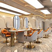 网红理发店双面四面镜台发廊专用大理石椭圆美发店烫染桌子带柜子