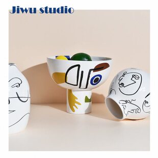软装 进口北欧抽象人脸画花器陶瓷花瓶 创意托盘饰品 自营 极物所