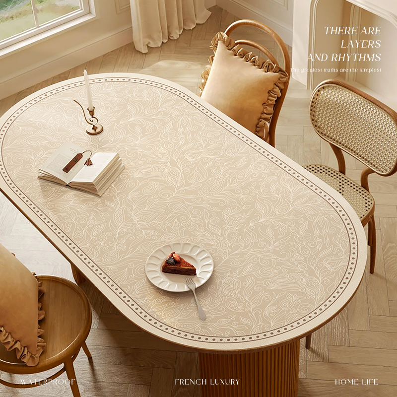 法式轻奢高级感椭l圆形餐桌垫防水防油防烫免洗桌布茶几桌面保护