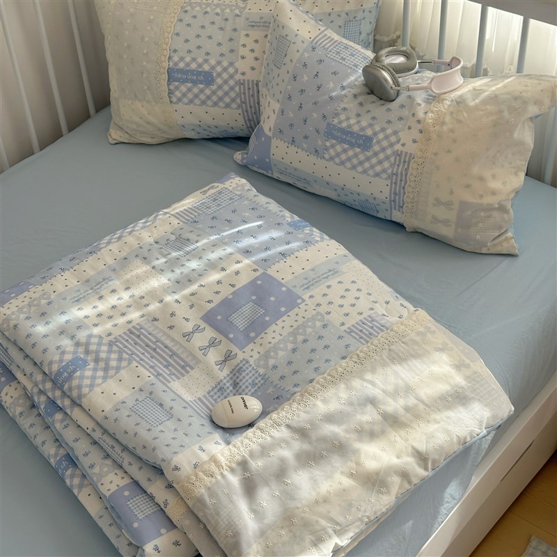 【花脸猫b】 蓝织少女!夏季少女心亲肤柔软水洗棉夏被可爱空调被