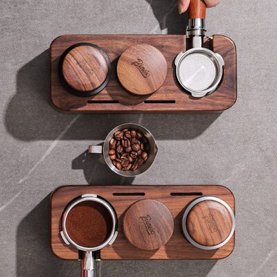 Bincoo胡桃木咖啡压粉器手柄底座布粉器三件套收纳器具51/58mm