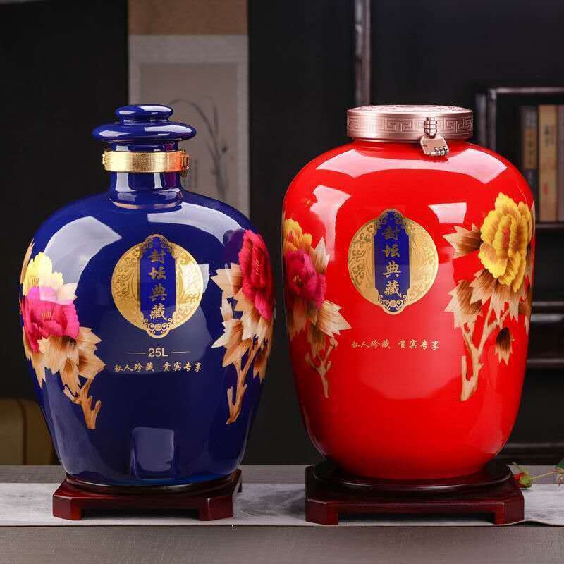 新款麦秆工艺酒坛景德镇酒坛密封带龙头泡酒瓶子陶瓷大酒罐50斤60