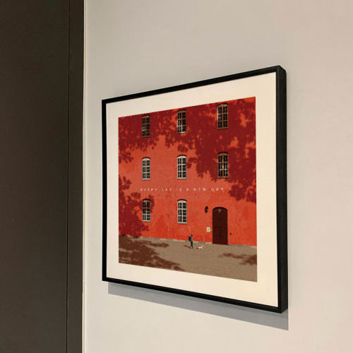 Every day is a new day极简装饰画红色建筑小众艺术客厅卧室挂画