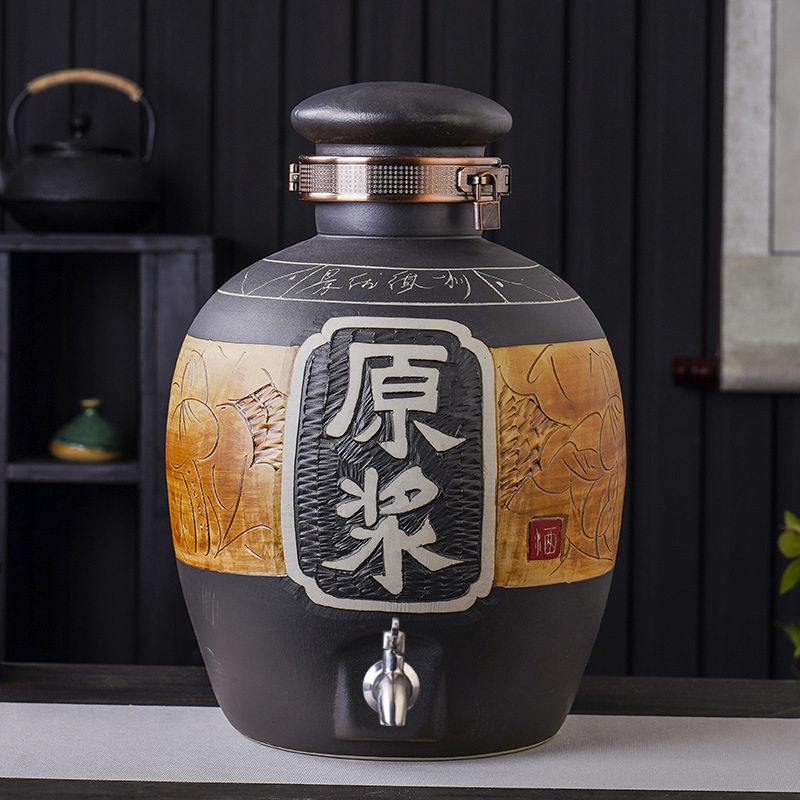 景德镇陶瓷泡酒坛酒缸20斤50斤带龙头家用密封酒罐酿酒瓶子菜油坛