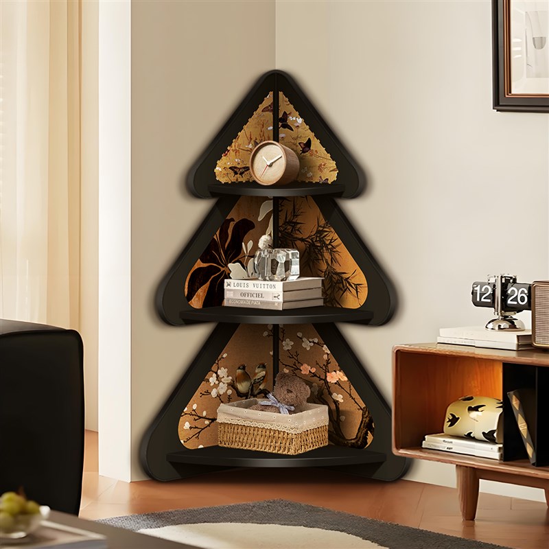 落地摆件中古风客厅角落拐角多层展示收纳柜高级R感房间三角置物