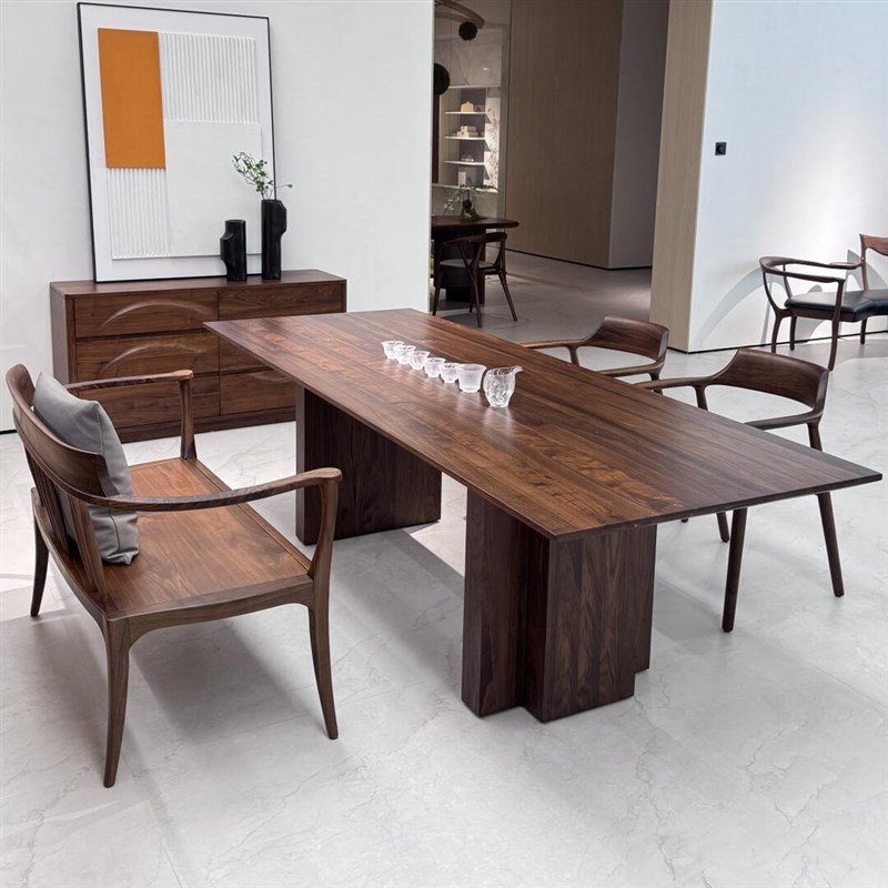 别墅大平层客厅家用小茶桌实木黑胡桃木会所O豪宅大户型现代简约