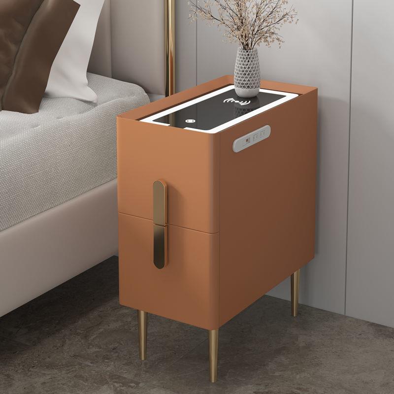 超窄智能床头柜简约现代小型w实木床边柜多N功能无线充电轻奢收纳