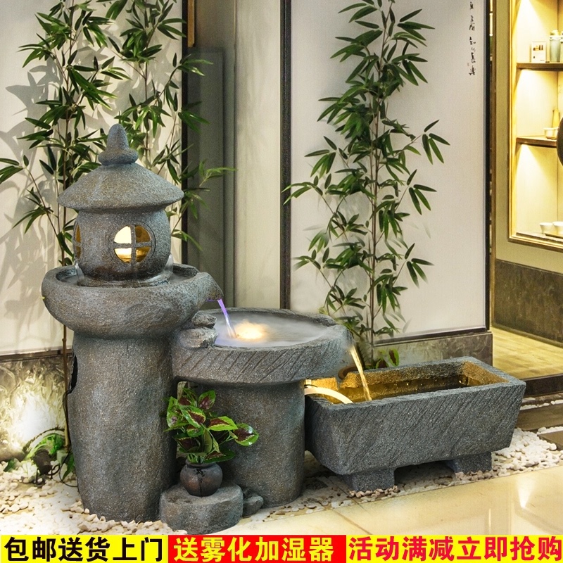 新中式庭院装饰水景观摆件加湿器阳台鱼池假山流水喷X泉室内外造
