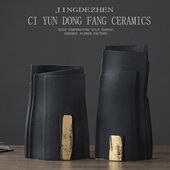 北欧极简黑色陶瓷花瓶轻奢家居装 饰品客厅酒店餐桌插花摆件花器瓷