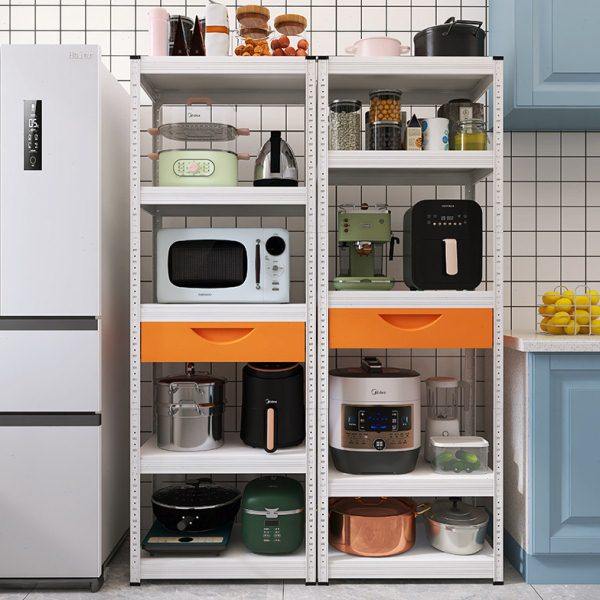 白色厨房置物架落地多层带橙色抽屉微波炉烤箱收纳柜子家用橱柜,厨房/烹饪用具,厨房抽屉置物架,淘宝优惠券,粉丝福利购,淘宝优惠卷