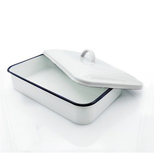 搪瓷方盘带盖托盘白色瓷铁盆实验室用金属消毒托盘化工瓷盘塘瓷盘