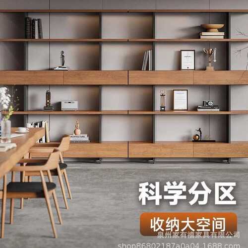 loft铁艺客厅实木书架书柜置物架落地多层展示陈列阅读一体整靠墙