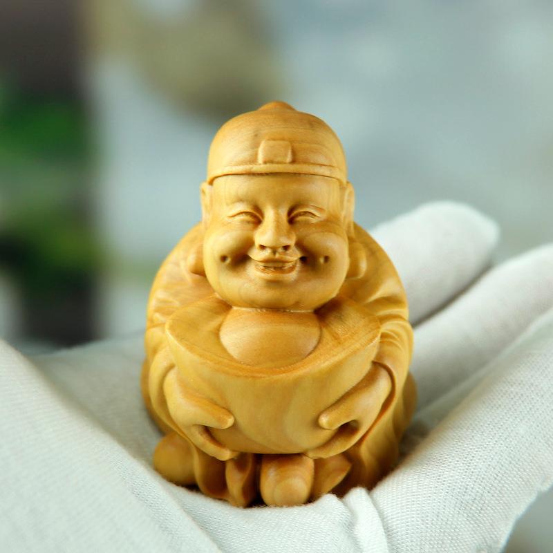 黄杨木雕手把件人物Q版土财神工艺品家居汽车摆件圆雕茶宠装饰品