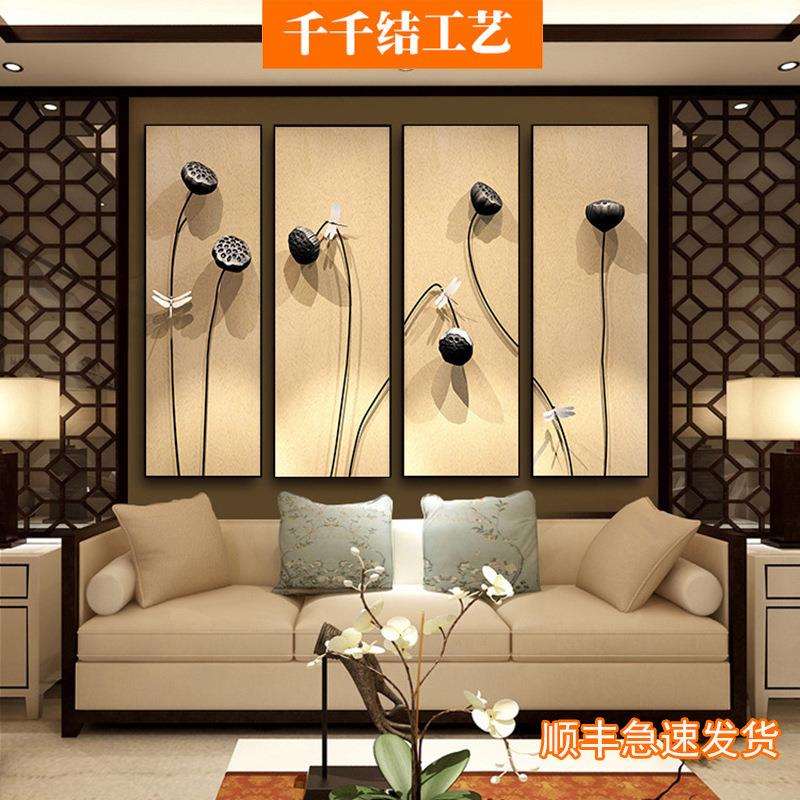 新中式装饰画客厅玄关走廊沙发茶室书房卧室背景壁画竖版喷绘挂画