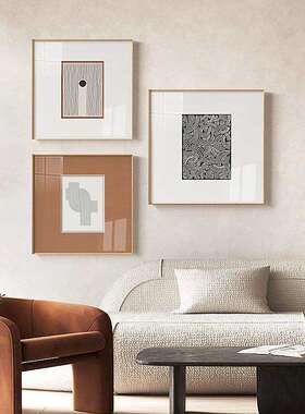 织言线语 现代简约橙色黑白线条抽象餐厅装饰画饭厅正方形壁挂画