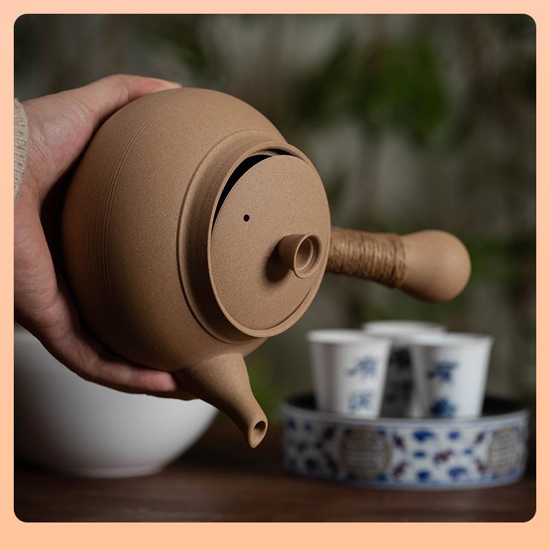 潮汕砂铫壶侧把壶煮茶壶 陶壶烧水壶陶瓷茶壶 烧水壶炭炉电陶炉