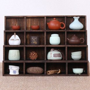 博古架实木迷你桌面茶具茶杯茶壶架子置物架摆件阶梯格多宝阁托架