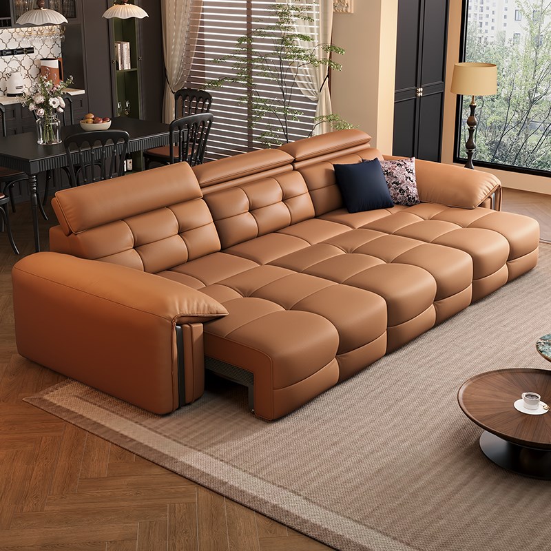 真皮电动沙发床功能客厅直排四三人位可I趟可睡可调节伸缩新款沙