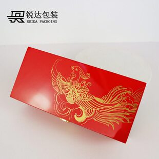 现货 大红色钢琴烤漆凤钗盒 喷漆三金首饰盒 发钗结婚首饰木盒