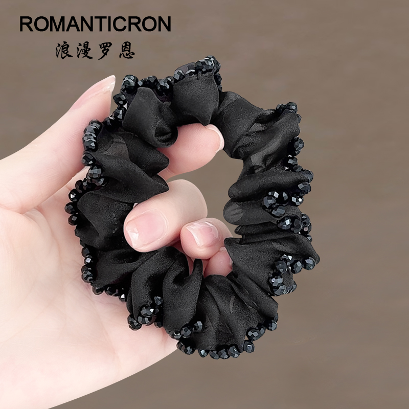 皮筋发圈网红2i024新款扎头发黑色头花法式妈妈肥肠发量少雪纺头