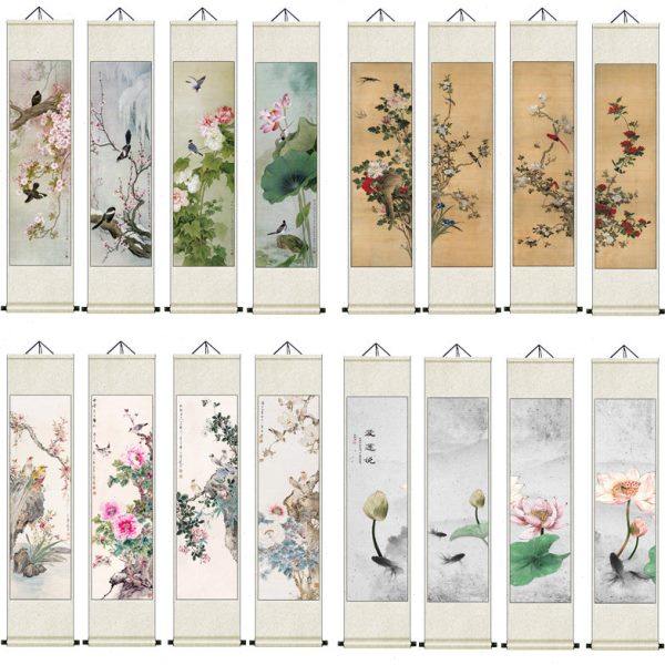 水墨梅兰竹菊四条屏花鸟挂画中式客厅沙发背景墙四联装饰国画喷绘