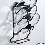 锅盖架免打孔盖子收纳架黑色厨房挂砧板架菜板架置物架太空铝壁挂