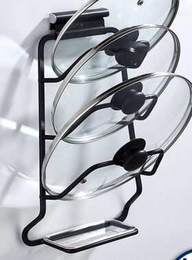 锅盖架免打孔盖子收纳架黑色厨房挂砧板架菜板架置物架太空铝壁挂