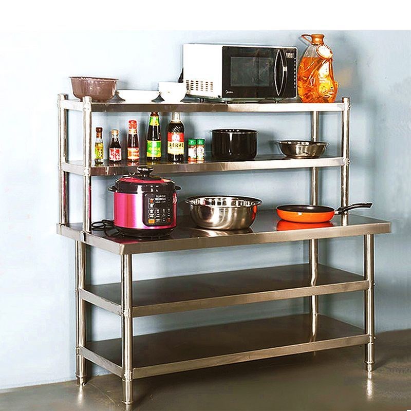 带立架不锈钢直角工作台商用厨房专用切菜白钢操作台升级加厚台面