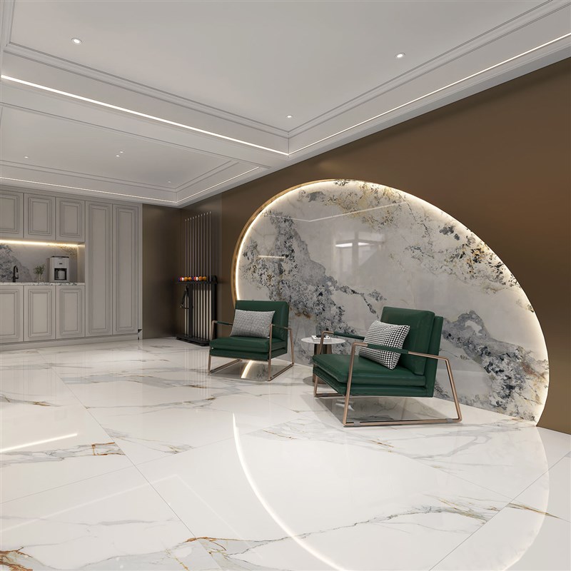 子母款墙地面电视背景墙浴室台面大堂别墅意大利鱼肚金大理石岩板