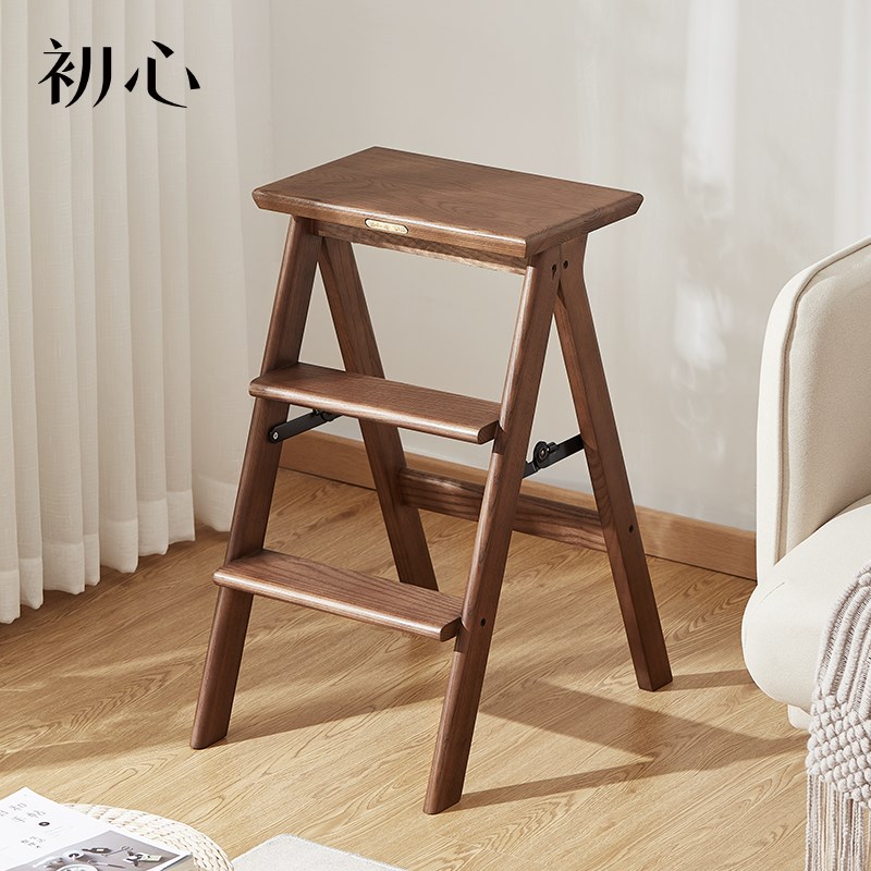 WT2U初心穿鞋凳家用梯凳折叠台阶加厚实木三步梯两用登高换鞋凳爬