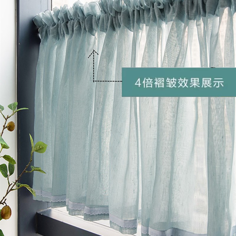 8N半帘短帘门帘窗帘遮挡窗户魔术贴免打孔飘窗自粘柜帘遮光厨房纱
