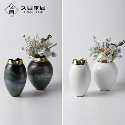 北欧轻奢陶瓷金边花瓶高档家居干花插花器装饰品简约现代玄关摆件