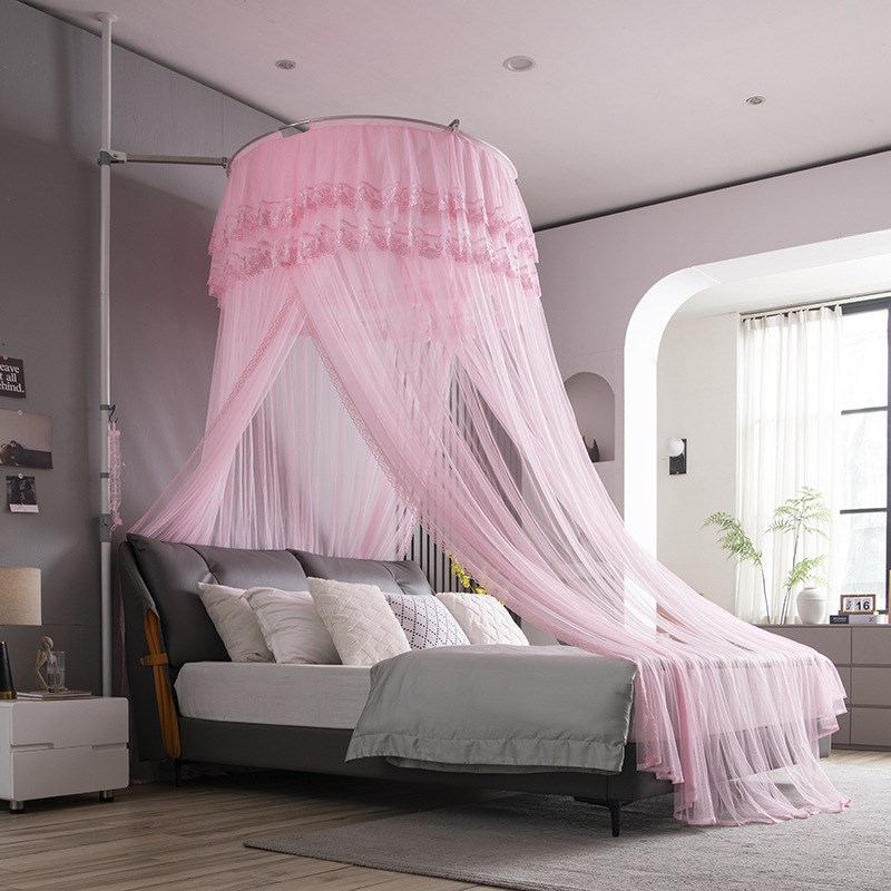 26X8天地支撑杆蚊帐圆顶伸缩1.8m床新款家用加密公主加粗支架吊顶