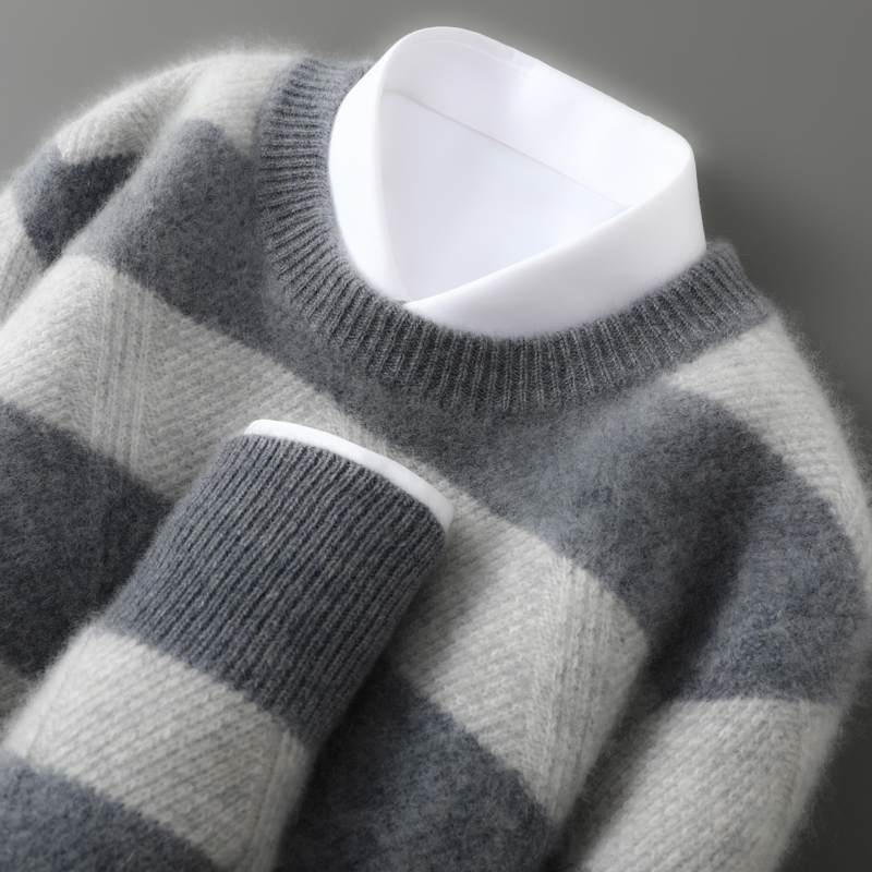 鄂尔多斯市100%纯羊绒衫男圆领加厚羊毛衣针织衫宽松休闲打底衫