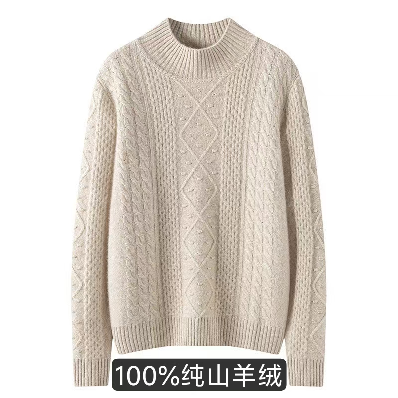 气场到位了~半高领羊绒衫100%纯山羊绒加厚宽松秋冬新款针织