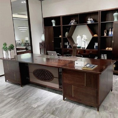 新中式大班台乌金木实木老板桌办公桌现代董M事长高端定制金花梨