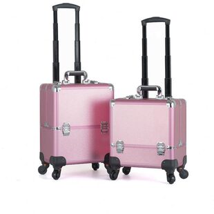 时尚专业拉杆化妆箱大容量金属手提纹绣工具箱大彩妆箱万向轮通用