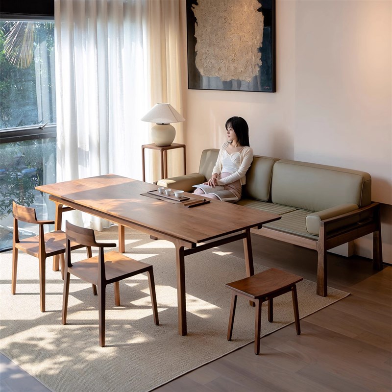 新中式实木茶桌家用茶台阳台客厅罗汉床胡桃木小S户型禅意贵妃睡